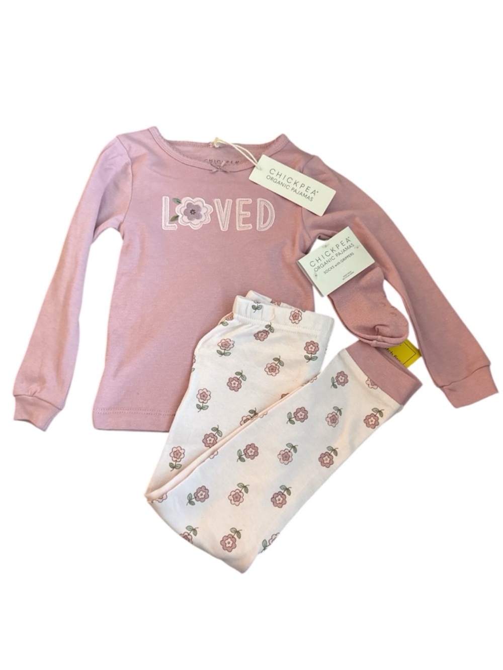 NWT: 3 Piece Chickpea Girls Organic Pajamas: 3T